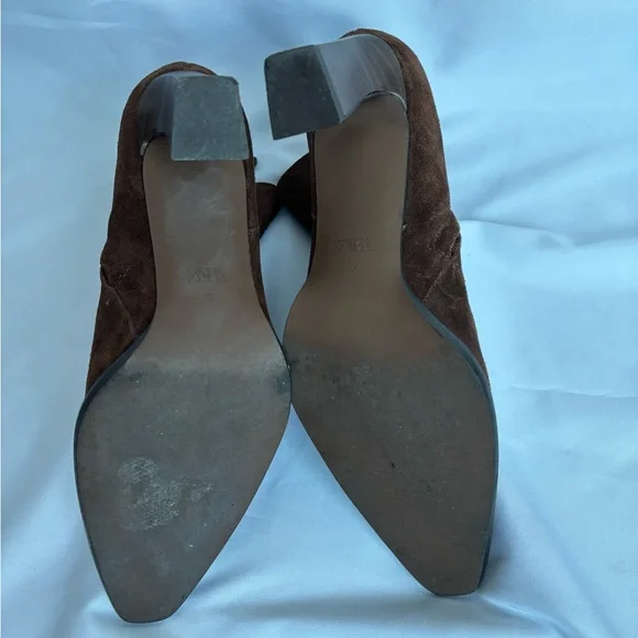 Zara Elegant Dark Brown Suede - Block Heeled Boots size 6.5 US size higher ankle - Picture 3 of 11